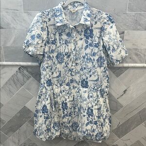 Floral Blue and Cream Bubble Dress